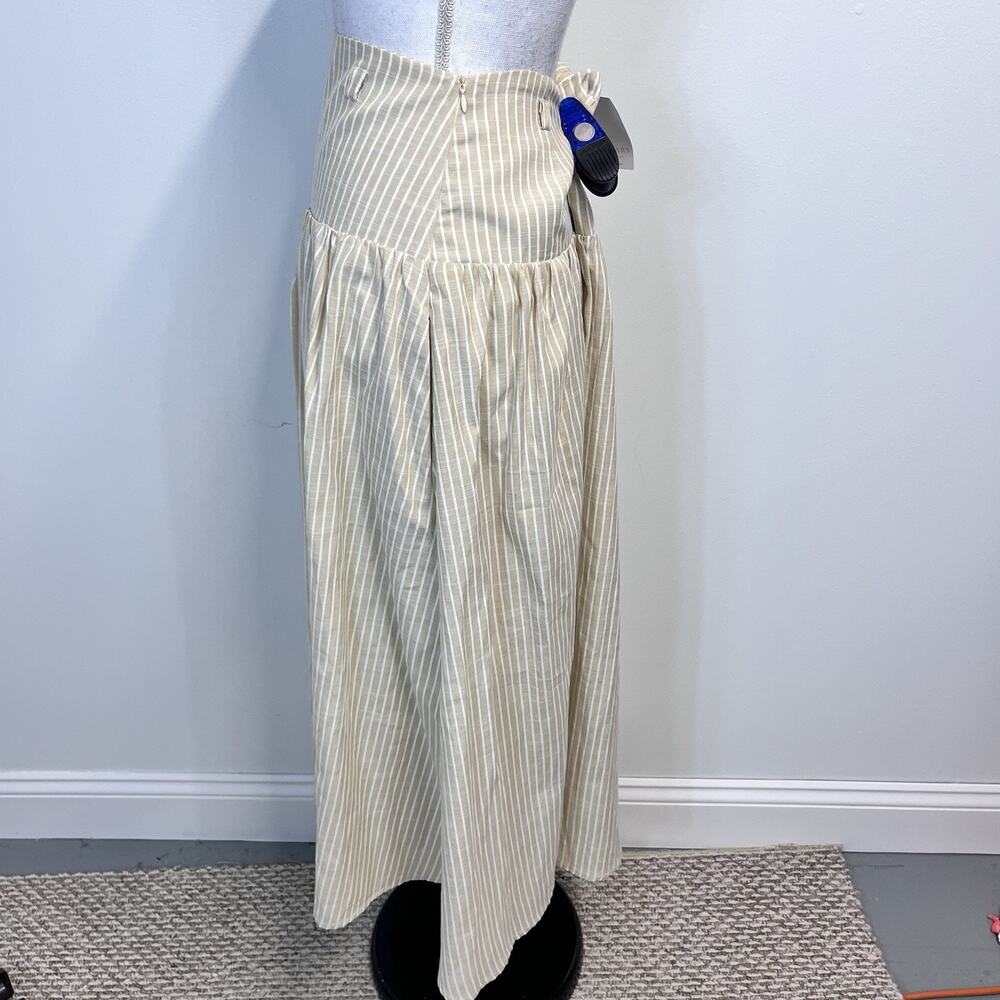 Moon River Luminary Skirt sz Medium White Khaki Striped Long Pockets Boho Modest - Picture 7 of 10